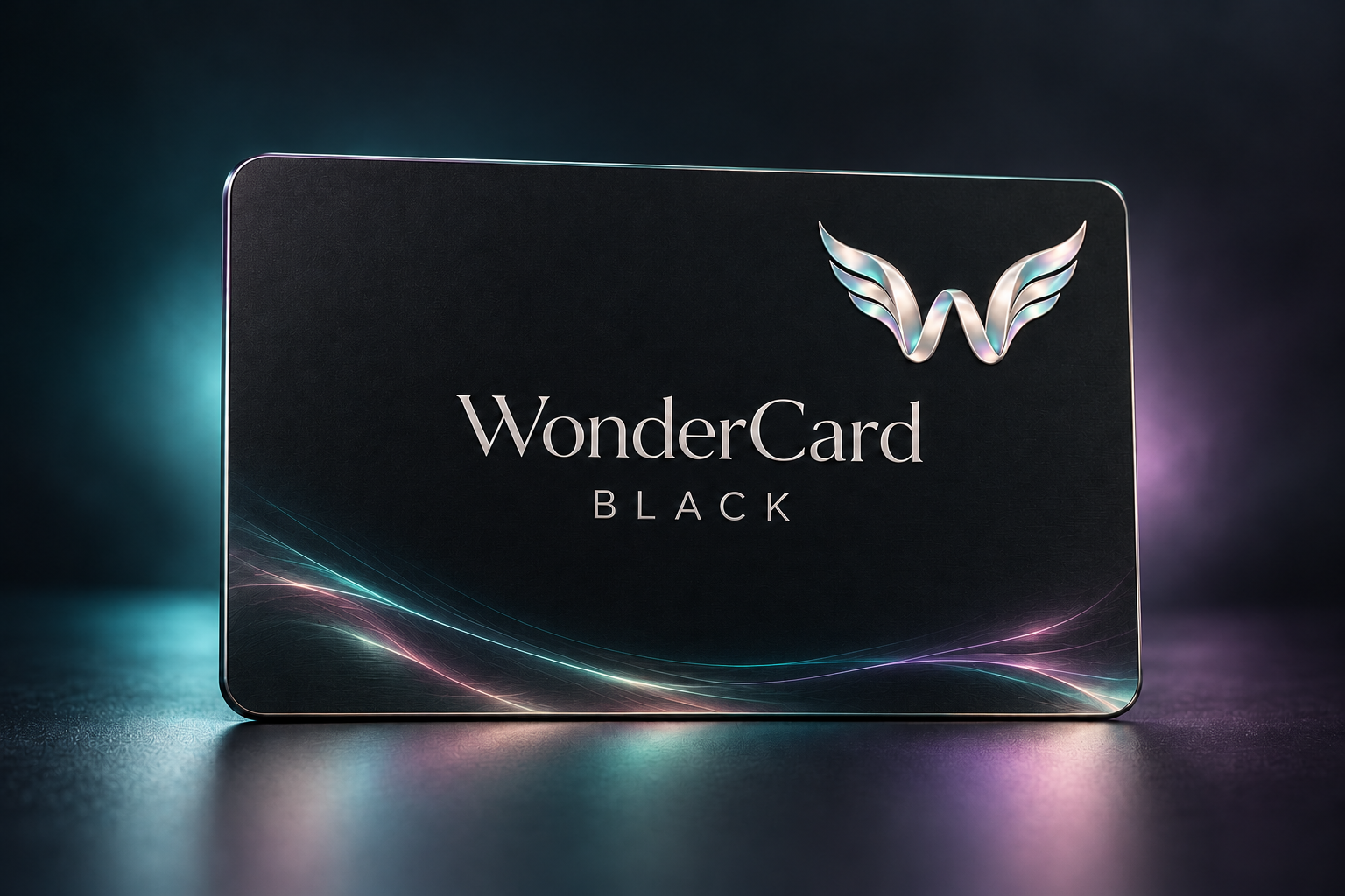 WonderCard Black in midnight teal with a pearlescent winged W
